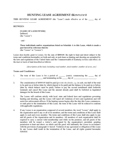 Picture of Kentucky Hunting Lease Agreement