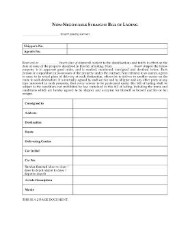 Show details for Non-Negotiable Straight Bill of Lading Picture of Non-Negotiable Straight Bill of Lading