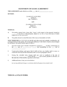 Massachusetts Extension of Residential Lease Massachusetts Extension of Residential Lease