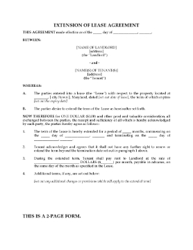 Show details for Maryland Extension of Residential Lease Picture of Maryland Extension of Residential Lease