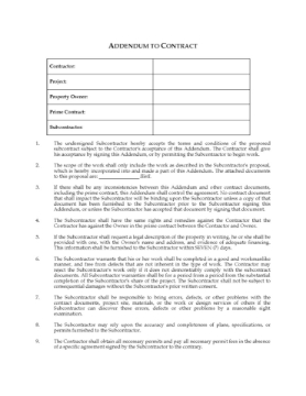 Subcontractor Addendum to Contract Subcontractor Addendum to Contract