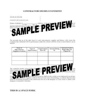 USA Contractor Sworn Statement re Subcontractors USA Contractor Sworn Statement re Subcontractors