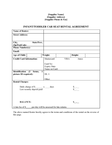 Picture of Infant / Toddler Car Seat Rental Agreement