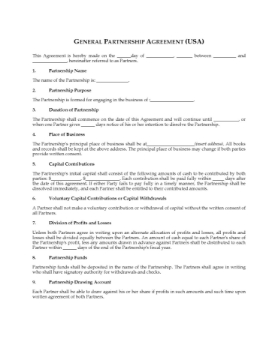 USA General Partnership Agreement USA General Partnership Agreement