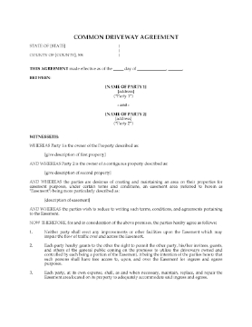 Show details for Common Driveway Agreement | USA Picture of Common Driveway Agreement | USA