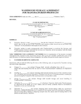 Show details for Warehouse Storage Agreement with Manufacturer | USA Picture of Warehouse Storage Agreement with Manufacturer | USA