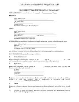 Housekeeping Employment Contract for Resort Housekeeping Employment Contract for Resort