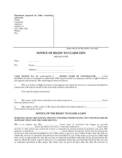 Picture of Montana Notice of Right to Claim Lien