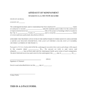 Georgia Affidavit of Nonpayment Georgia Affidavit of Nonpayment