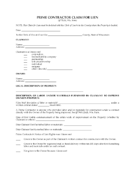 Show details for Wisconsin Prime Contractor Claim for Lien Picture of Wisconsin Prime Contractor Claim for Lien