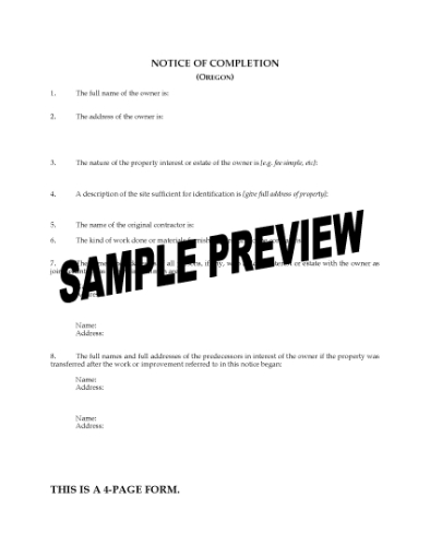 Picture of Oregon Notice of Completion