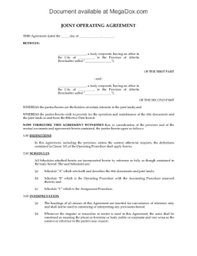 Alberta Joint Operating Agreement Alberta Joint Operating Agreement