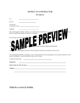 Florida Notice to Contractor Florida Notice to Contractor