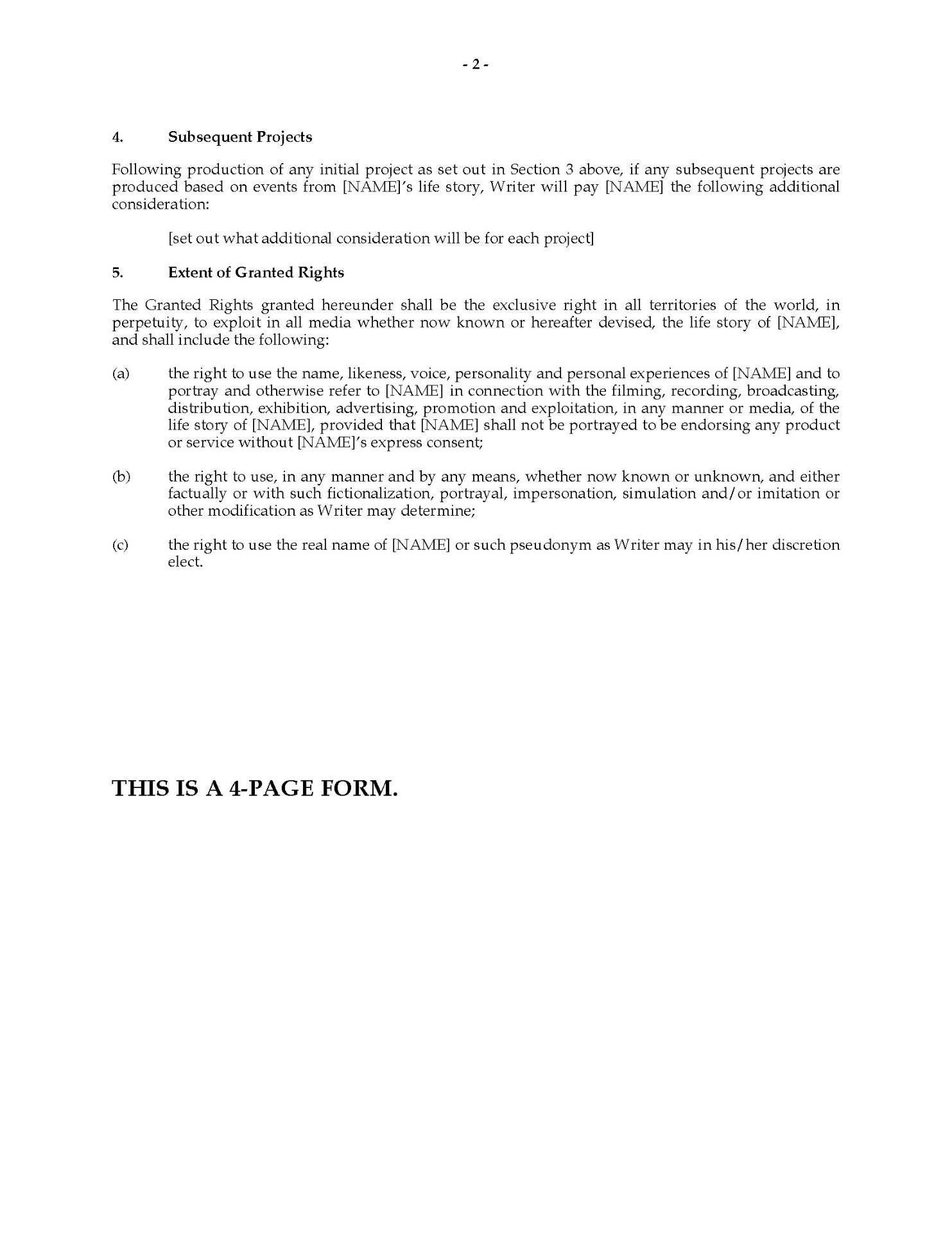 Option Agreement for Rights to Life Story | MegaDox.com