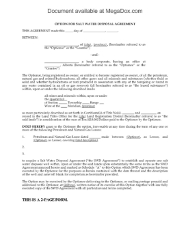 Alberta Option for Salt Water Disposal Agreement Picture of Alberta Option to Acquire Salt Water Disposal Agreement