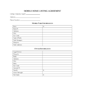 Show details for Mobile Home Listing Agreement | USA Picture of Mobile Home Listing Agreement | USA
