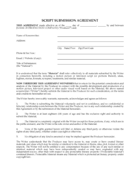 Script Submission Agreement Script Submission Agreement