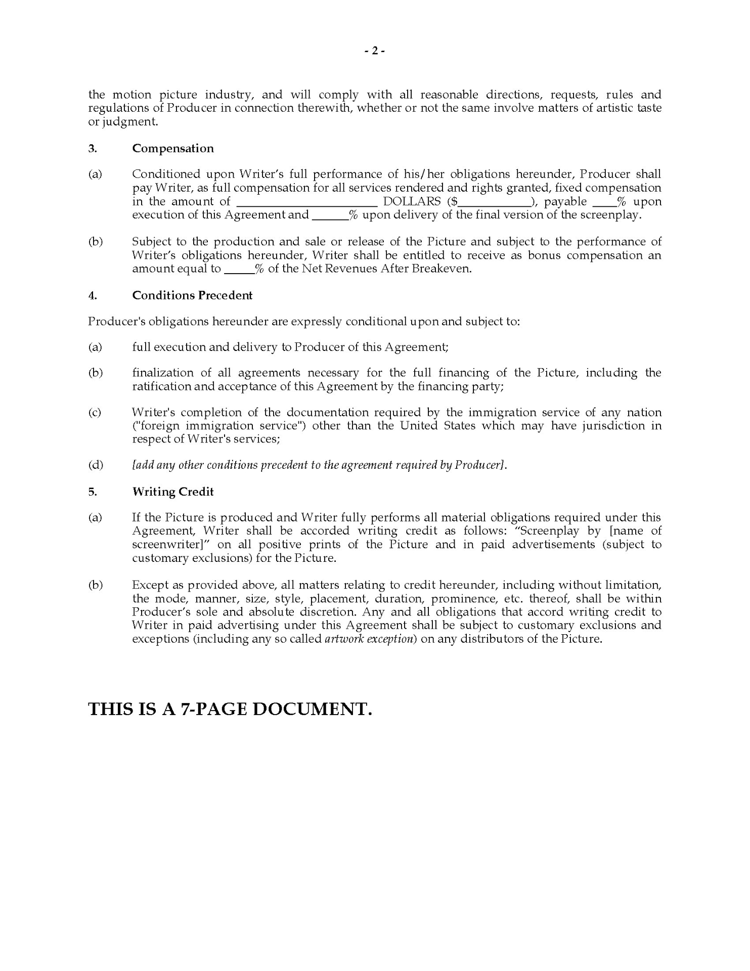 USA Screenwriter Work for Hire Contract | MegaDox.com