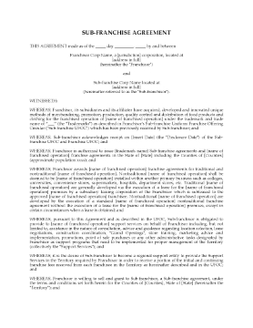 Show details for Regional Sub-Franchise Agreement for Restaurant | USA Picture of Regional Sub-Franchise Agreement for Restaurant | USA