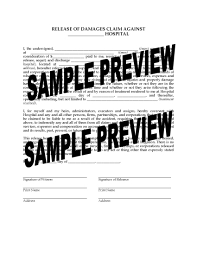 Picture of Release of Damages Claim Against Hospital | USA