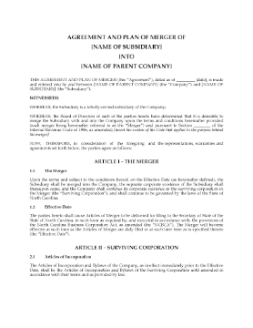 Show details for North Carolina Agreement and Plan of Merger Picture of North Carolina Agreement and Plan of Merger