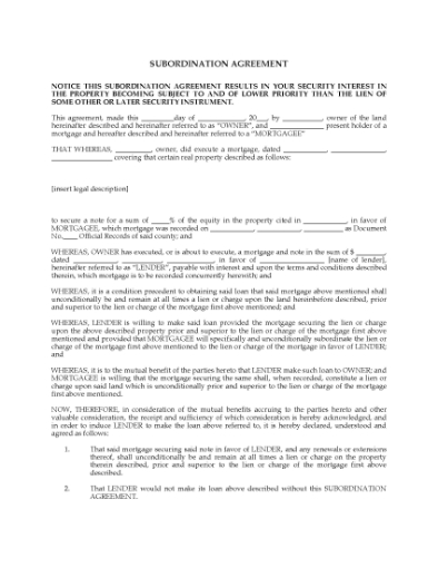 Picture of USA Subordination Agreement