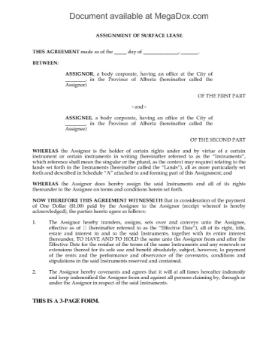 Alberta Assignment of Surface Lease Picture of Alberta Assignment of Surface Lease