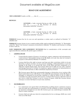 Alberta Road Use Agreement Picture of Alberta Road Use Agreement