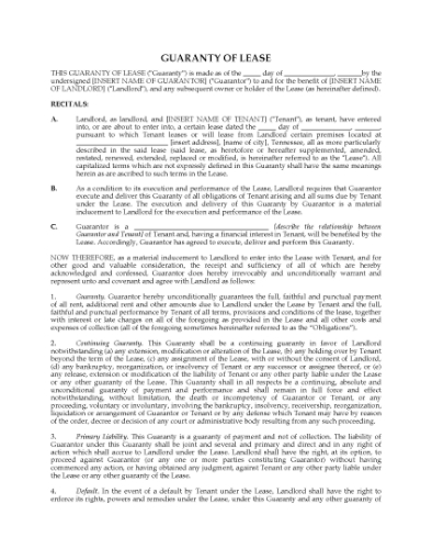 Picture of Tennessee Guaranty of Commercial Lease