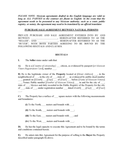 Picture of Real Estate Contract Between Natural Persons | Mexico