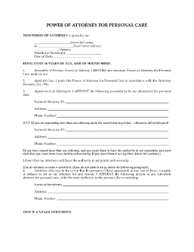 Show details for Ontario Power of Attorney for Personal Care Picture of Ontario Power of Attorney for Personal Care