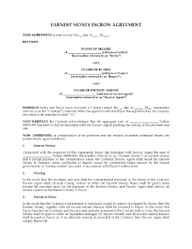 Show details for USA Earnest Money Escrow Agreement Picture of USA Earnest Money Escrow Agreement