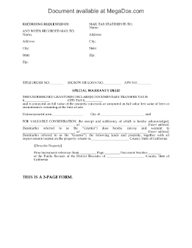 Show details for California Special Warranty Deed Picture of California Special Warranty Deed