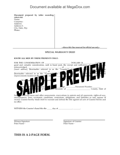 Picture of Delaware Special Warranty Deed