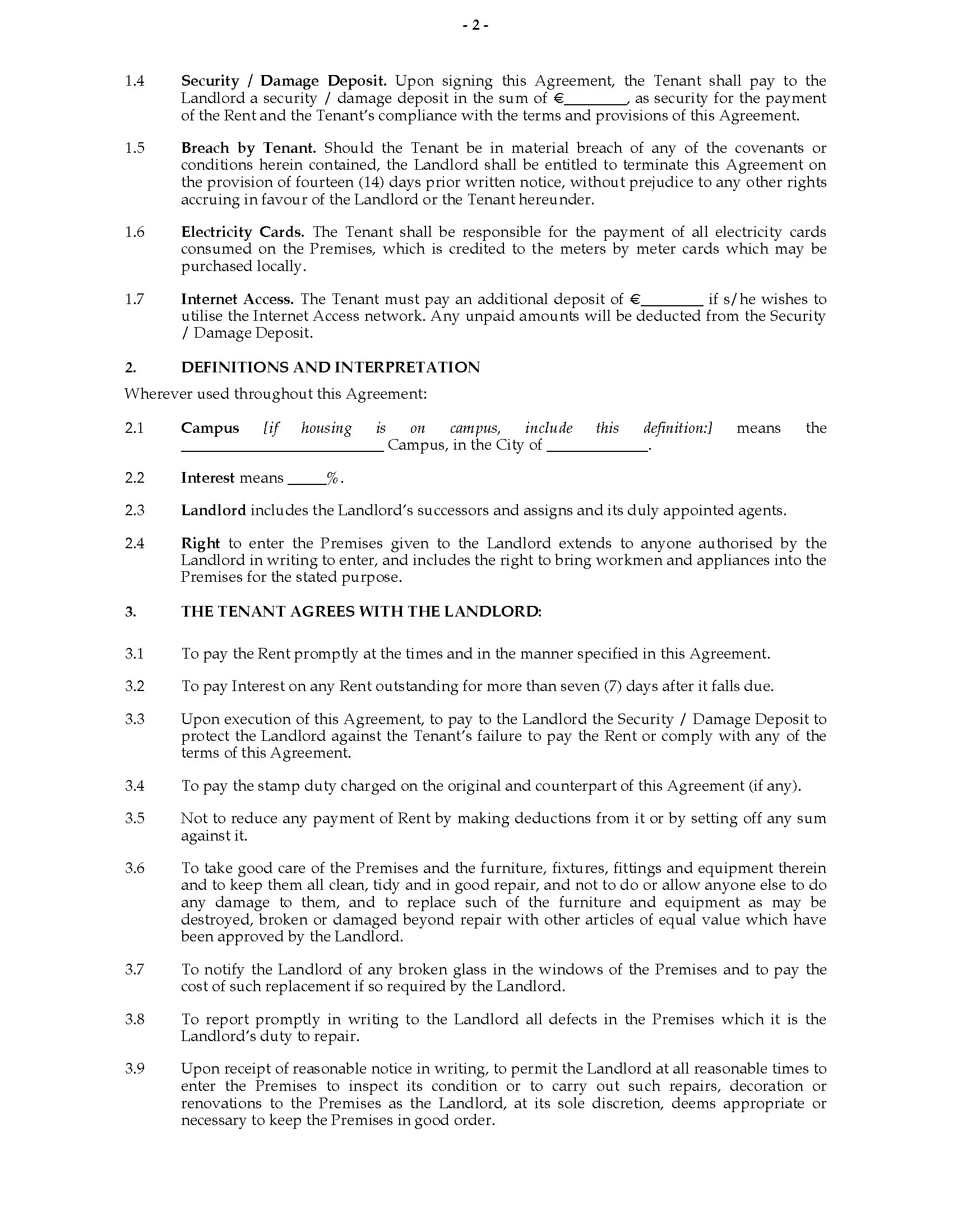 Ireland Student Housing Letting Agreement MegaDox com