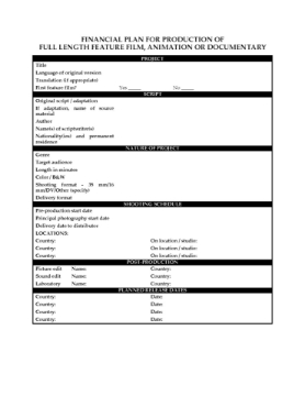 Financial Plan for Film Production Financial Plan for Film Production