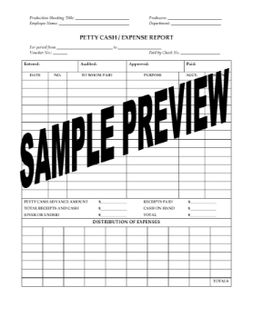 Petty Cash Expense Report for Film or TV Production Petty Cash Expense Report for Film or TV Production