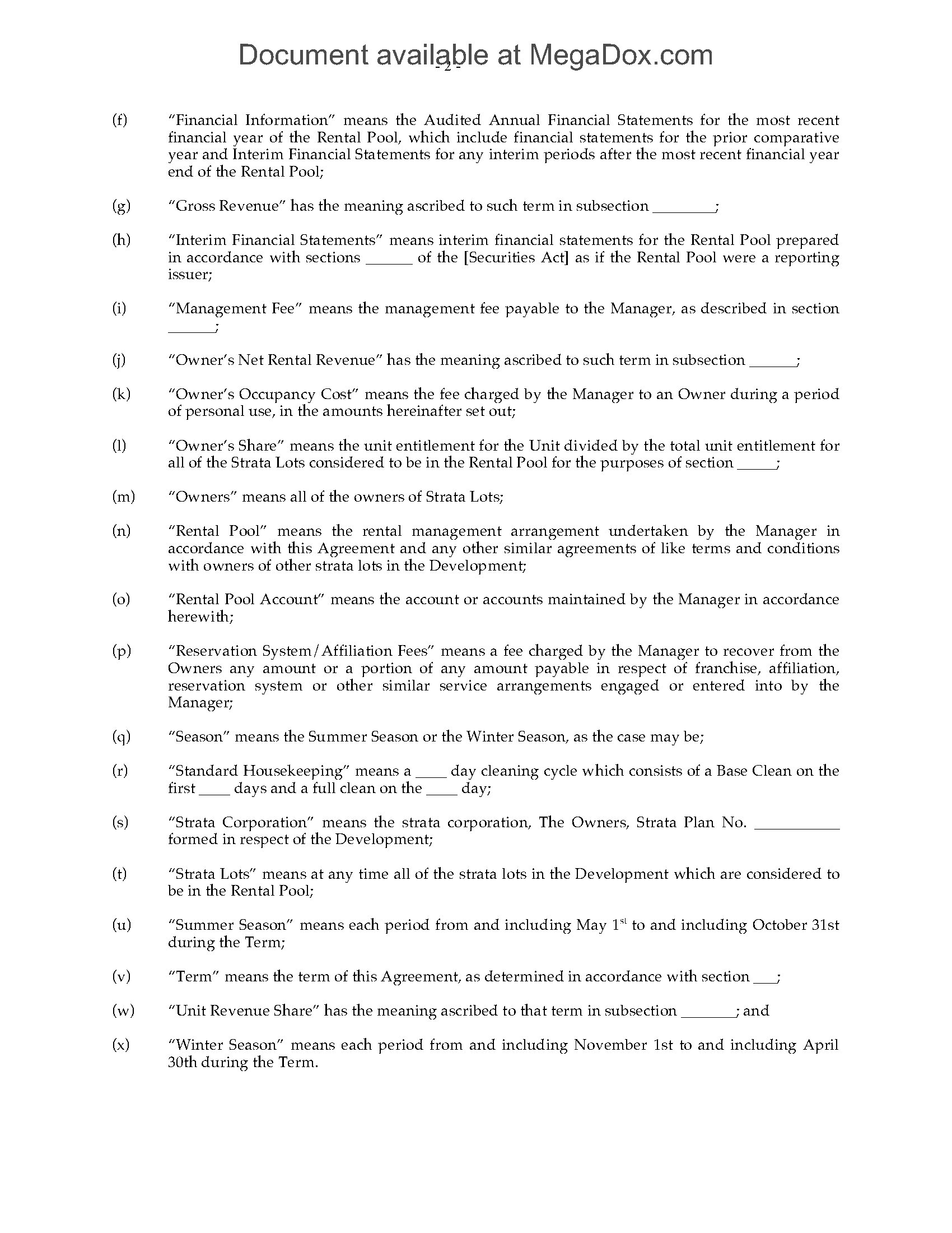 canada rental investment pool manager agreement | MegaDox.com