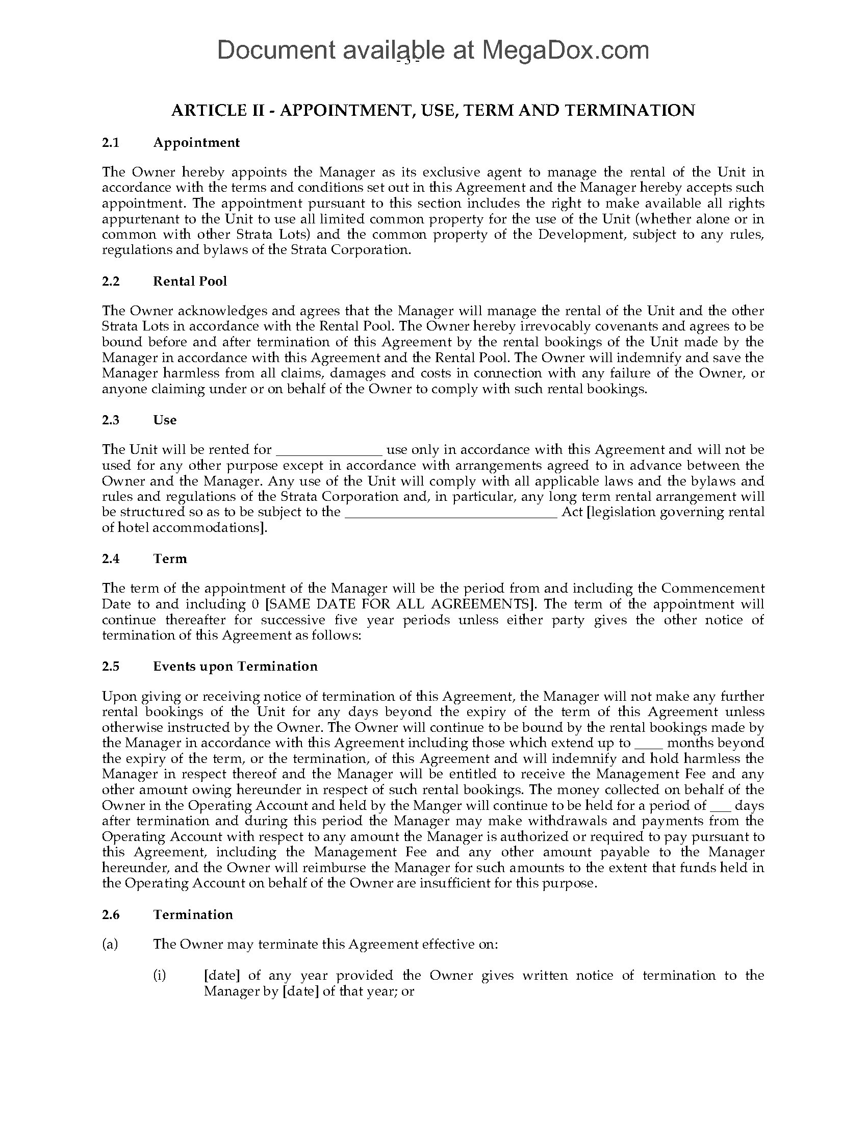canada rental investment pool manager agreement | MegaDox.com