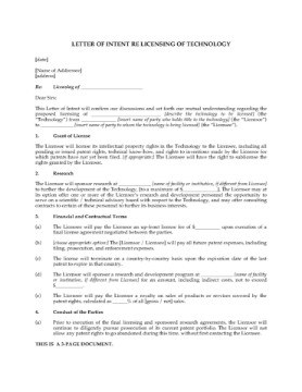 Letter of Intent to License Technology for Development Letter of Intent to License Technology for Development