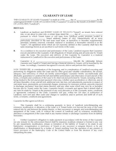 Picture of Massachusetts Guaranty of Commercial Lease