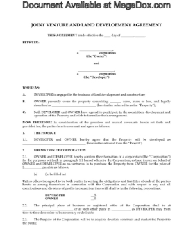Canada Joint Venture and Land Development Agreement Canada Joint Venture and Land Development Agreement