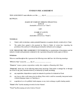 Show details for Finder's Fee Agreement for Identifying Potential Financings | Canada Picture of Finder's Fee Agreement for Identifying Potential Financings | Canada