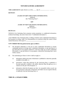 Ireland Nondisclosure Agreement Picture of Nondisclosure Agreement | Ireland