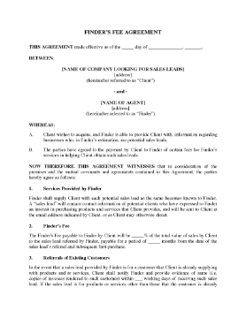 Show details for Finder's Fee Agreement for Sales Leads Picture of Finder's Fee Agreement for Sales Leads
