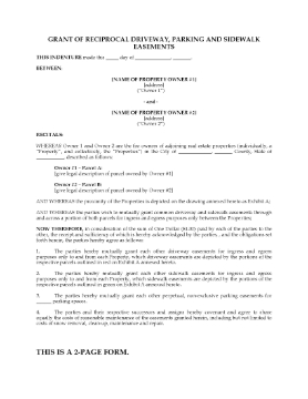 Show details for Grant of Reciprocal Driveway, Parking and Sidewalk Easements | USA Picture of Grant of Reciprocal Driveway, Parking and Sidewalk Easements | USA