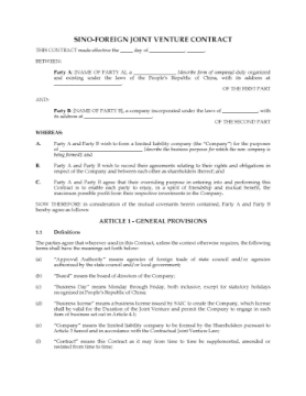 Joint venture contract between Chinese company and foreign entity China Sino-Foreign Limited Liability Joint Venture Contract