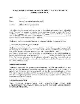 Show details for Irrevocable Share Subscription Agreement - Private Placement | USA Picture of Irrevocable Share Subscription Agreement - Private Placement | USA