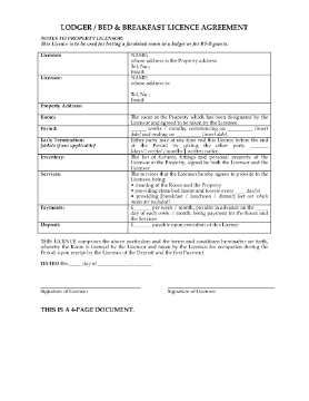 Show details for UK Bed & Breakfast Licence Agreement Picture of UK Bed & Breakfast Licence Agreement
