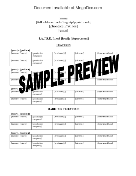 Show details for IATSE Resume Template for Movie and TV Industry Employee Picture of IATSE Resume Template for Movie and TV Industry Employee
